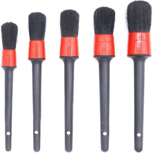 5 Pcs Premium Natural Boar Hair Detail Brush Set, Automotive Detailing Brushes for Cleaning Wheels Engine Interior Emblems Interior ExteriorAir Vents Promax.pk