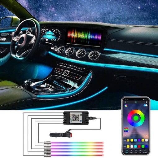 5 in 1 Car LED Strip Light RGB Interior Car Lights APP Control 16 Colors Promax.pk