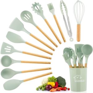 12 Pcs Spatula Spoon Natural Wooden Handles Cooking Tools BPA Non Stick Promax.pk