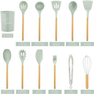 12 Pcs Spatula Spoon Natural Wooden Handles Cooking Tools BPA Non Stick Promax.pk