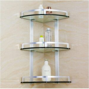 3 Layer Bathroom Aluminum Shower Corner Shelves Tempered Glass promax.pk