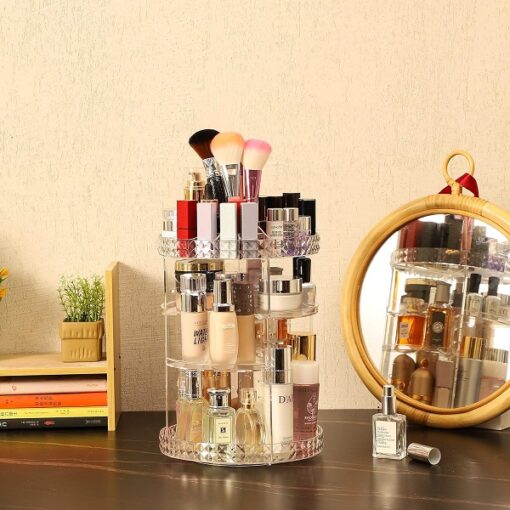 360 Rotating Makeup Organizer Clear Round Spinning Skincare Promax.pk