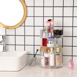 360 Rotating Makeup Organizer Clear Round Spinning Skincare Promax.pk