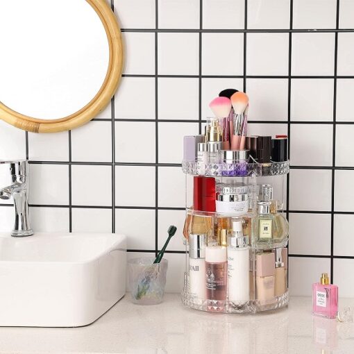 360 Rotating Makeup Organizer Clear Round Spinning Skincare Promax.pk