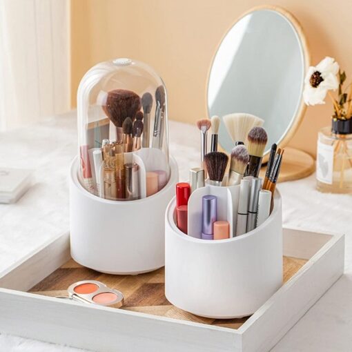 360° Rotating Makeup Brush Holders Organizer Transparent With Lid Dust Proof Vanity promax.pk