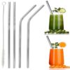 5pcs Stainless Steel Straw Reusable Metal Straw Set with Cleaning Brush promax.pk