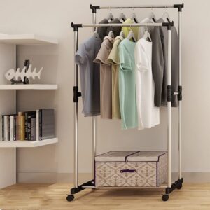 Drying Rack Double Pole Adjustable Garment Rack Commercial Grade Clothing Rack promax.pk