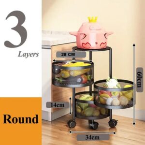 Kitchen Storage Rack with Wheels 3 Layer Carbon Steel Portable Organizer Trolley Fruits and Vegetables (Black) Promax.pk