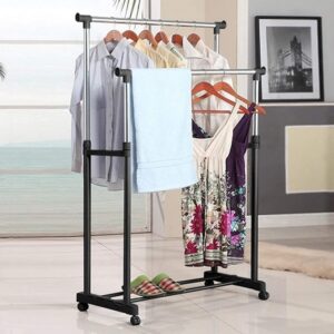 Drying Rack Double Pole Adjustable Garment Rack Commercial Grade Clothing Rack promax.pk