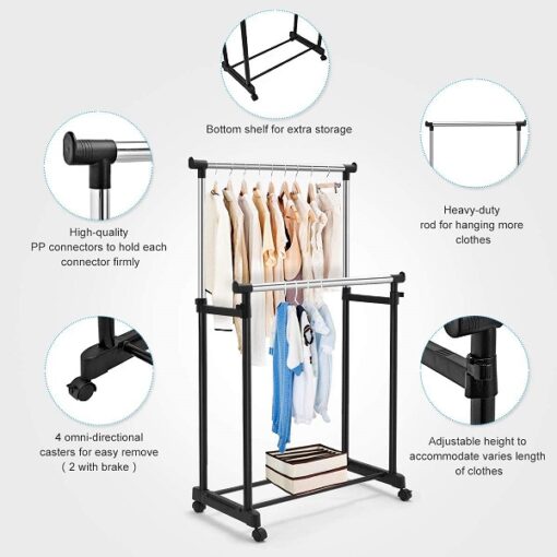 Drying Rack Double Pole Adjustable Garment Rack Commercial Grade Clothing Rack promax.pk
