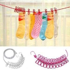 Elastic Laundry Line Camping Clothes Lines Adjustable Clothes Rope with 12pcs Clothes pins Promax.pk