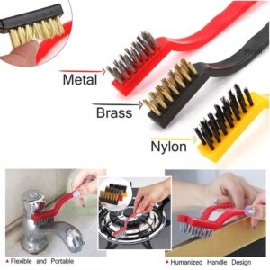 Set of 3 Pcs Mini Wire Brush Cleaning Tool Kit Brass Nylon Stainless Steel Bristles promax.pk