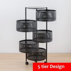 Kitchen Storage Rack with Wheels 5 Layer Carbon Steel Portable Organizer Trolley for Dishes Promax.pk
