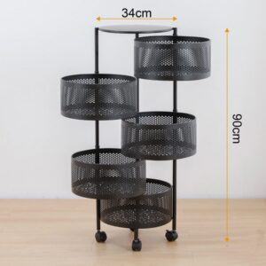 Kitchen Storage Rack with Wheels 5 Layer Carbon Steel Portable Organizer Trolley for Dishes Promax.pk