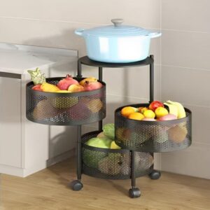 Kitchen Storage Rack with Wheels 3 Layer Carbon Steel Portable Organizer Trolley Fruits and Vegetables (Black) Promax.pk