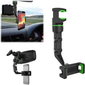 Universal Clip 360 Degrees Multifunctional Rearview Mirror Phone Holder for car Rotating Automobile Mount and Cradle GPS Holder Promax.pk