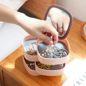 4 Layer Plastic Rotating Jewelry Organizer Box With Mirror Lid promax.pk