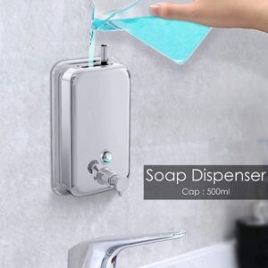 Soap Dispensers Wall Mounted Stainless Steel Kitchen Bathroom Shower Dispenser (500 ML) promax.pk