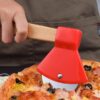 Pizza Cutter Wheel Axe Shaped Stainless Steel Pizza Knife With Bamboo Handles and Sharp Rotating Blades promax.pk