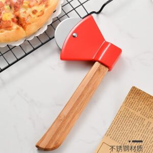 Pizza Cutter Wheel Axe Shaped Stainless Steel Pizza Knife With Bamboo Handles and Sharp Rotating Blades promax.pk