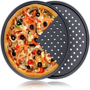 Pizza Pan With Holes Carbon Steel Perforated Non Stick Tray promax.pk