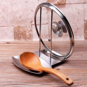 Pot Lid Holder Stainless Steel Pan Pot Cover Lid Rack Shelf Stand Holder promax.pk