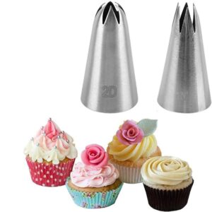 2D & 1M Large Size Rose Flower Cake Decorating Icing Tip, Muffin Cupcake Decoration Srtainless Steel Nozzle (Steel Pack of 2) promax.pk