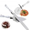 3 Piece Stainless Steel Cake Knife, Server Set and Pizza Cutter with Elegant Handle promax.pk