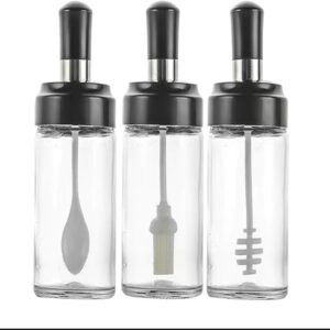 3 Spice Clear Seasoning Jars Storage Container with Spoon,Olive Oil Bottle with Brush Moisture promax.pk