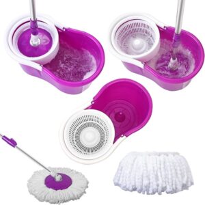 360° Microfiber Spin Mop with Bucket and Dual Mop Heads Self Wringing Spinning Mop Telescoping Handle Promax.pk