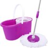 360° Microfiber Spin Mop with Bucket and Dual Mop Heads Self Wringing Spinning Mop Telescoping Handle Promax.pk