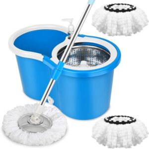 360°Spin Mop Kit with 2 Extra Microfiber Mop Replacement Heads, Spinning Mop Bucket System for Floor Cleaning Promax.pk