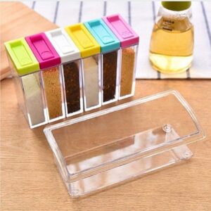 6 pcs Jar Spice Rack Plastic Seasoning Pepper Salt Spice Masala Box promax.pk