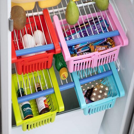Adjustable Fridge Storage Basket Expandable Fridge Storage Rack Plastic Fridge Space Saver promax.pk