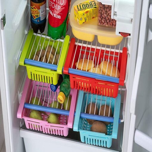 Adjustable Fridge Storage Basket Expandable Fridge Storage Rack Plastic Fridge Space Saver promax.pk