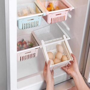 Adjustable Fridge Storage Basket Expandable Fridge Storage Rack Plastic Fridge Space Saver promax.pk