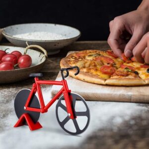 Bicycle Pizza Cutter,Non-stick Bike Pizza Slicer, Dual Stainless Steel Cutting Wheels promax.pk