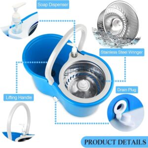 360°Spin Mop Kit with 2 Extra Microfiber Mop Replacement Heads, Spinning Mop Bucket System for Floor Cleaning Promax.pk