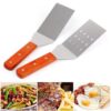 2pcs Set Cooking Spatula with Wooden Handle Grill Turner Stainless Steel Metal Scraper promax.pk