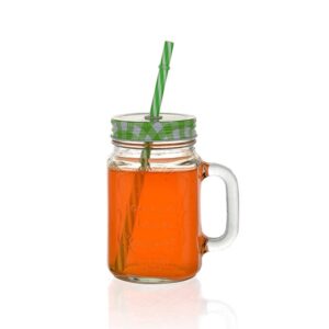 Mason Glass Jar with Reusable Straw For Beverages, Fruit Juices On Party (Random color, 450 ML promax.pk