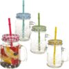 Mason Glass Jar with Reusable Straw For Beverages, Fruit Juices On Party (Random color, 450 ML promax.pk