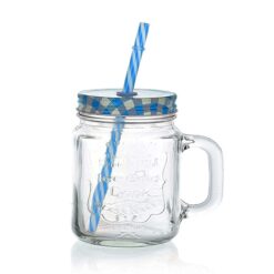 Mason Glass Jar with Reusable Straw For Beverages, Fruit Juices On Party (Random color, 450 ML promax.pk