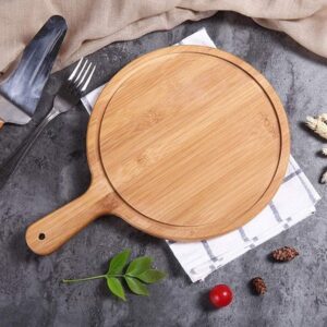 Pizza Dish Wooden Pizza Board with Handle Round Pizza Baking Tray Pizza Stone Cutting Board Platter promax.pk