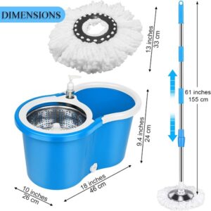 360°Spin Mop Kit with 2 Extra Microfiber Mop Replacement Heads, Spinning Mop Bucket System for Floor Cleaning Promax.pk