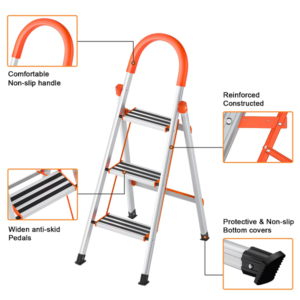 3 Step Aluminium Folding Ladder Stool Stepladders Promax.pk