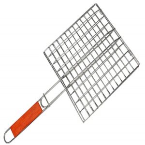 Small BBQ Grill Net with Wooden Handle for Roast Fish Vegetable promax.pk