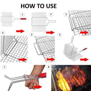 Small BBQ Grill Net with Wooden Handle for Roast Fish Vegetable promax.pk