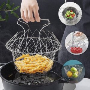 Stainless Steel Foldable Cooking Basket Magic Basket Mesh Basket Strainer Net promax.pk